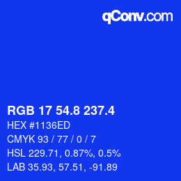 カラーコード: RGB 17 54.8 237.4 | qconv.com