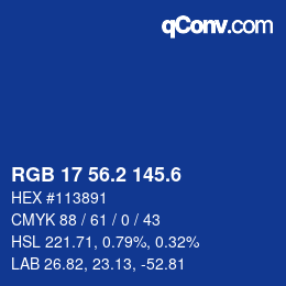 カラーコード: RGB 17 56.2 145.6 | qconv.com