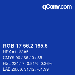 カラーコード: RGB 17 56.2 165.6 | qconv.com