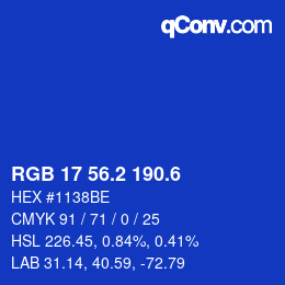 カラーコード: RGB 17 56.2 190.6 | qconv.com