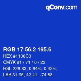カラーコード: RGB 17 56.2 195.6 | qconv.com