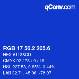 カラーコード: RGB 17 56.2 205.6 | qconv.com