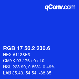 カラーコード: RGB 17 56.2 230.6 | qconv.com