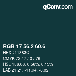 カラーコード: RGB 17 56.2 60.6 | qconv.com