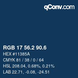 カラーコード: RGB 17 56.2 90.6 | qconv.com