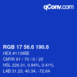 カラーコード: RGB 17 56.6 190.6 | qconv.com