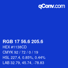 カラーコード: RGB 17 56.6 205.6 | qconv.com