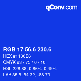 カラーコード: RGB 17 56.6 230.6 | qconv.com