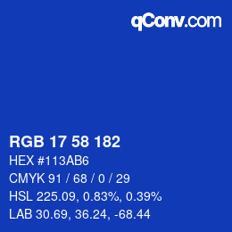 Color code: RGB 17 58 182 | qconv.com