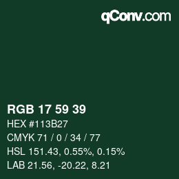 Color code: RGB 17 59 39 | qconv.com