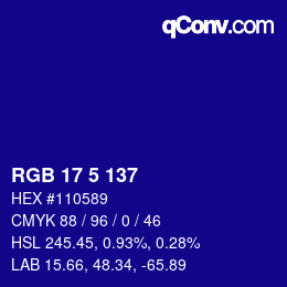 カラーコード: RGB 17 5 137 | qconv.com
