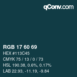 カラーコード: RGB 17 60 69 | qconv.com