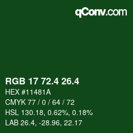 カラーコード: RGB 17 72.4 26.4 | qconv.com
