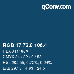 カラーコード: RGB 17 72.8 106.4 | qconv.com