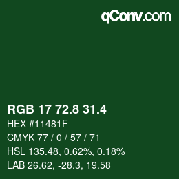カラーコード: RGB 17 72.8 31.4 | qconv.com