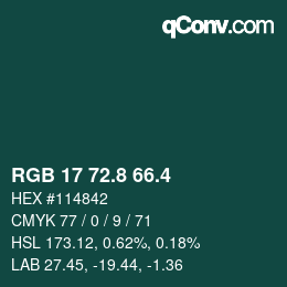 カラーコード: RGB 17 72.8 66.4 | qconv.com