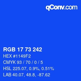Color code: RGB 17 73 242 | qconv.com