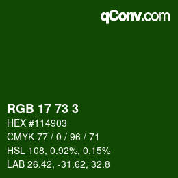 Color code: RGB 17 73 3 | qconv.com