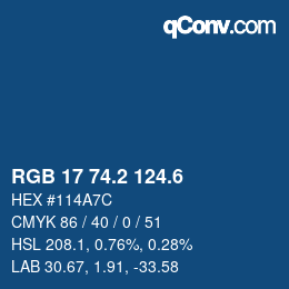 カラーコード: RGB 17 74.2 124.6 | qconv.com