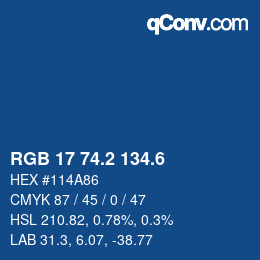 カラーコード: RGB 17 74.2 134.6 | qconv.com