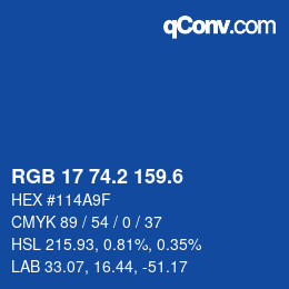 カラーコード: RGB 17 74.2 159.6 | qconv.com