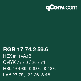 カラーコード: RGB 17 74.2 59.6 | qconv.com