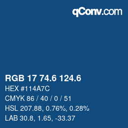 カラーコード: RGB 17 74.6 124.6 | qconv.com
