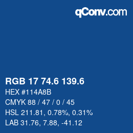 カラーコード: RGB 17 74.6 139.6 | qconv.com