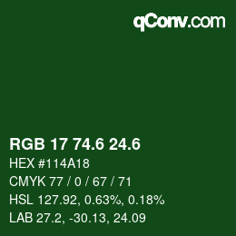 カラーコード: RGB 17 74.6 24.6 | qconv.com