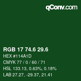 カラーコード: RGB 17 74.6 29.6 | qconv.com