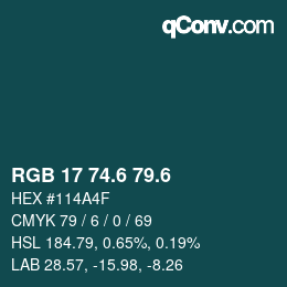 カラーコード: RGB 17 74.6 79.6 | qconv.com