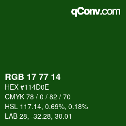 カラーコード: RGB 17 77 14 | qconv.com