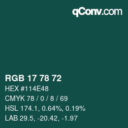 カラーコード: RGB 17 78 72 | qconv.com