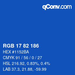 カラーコード: RGB 17 82 186 | qconv.com