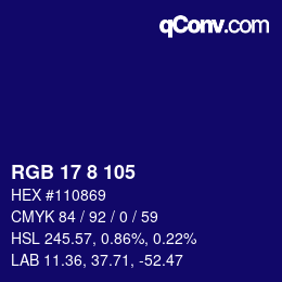 Color code: RGB 17 8 105 | qconv.com