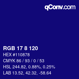 カラーコード: RGB 17 8 120 | qconv.com