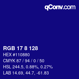 Color code: RGB 17 8 128 | qconv.com