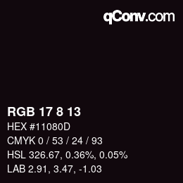 カラーコード: RGB 17 8 13 | qconv.com