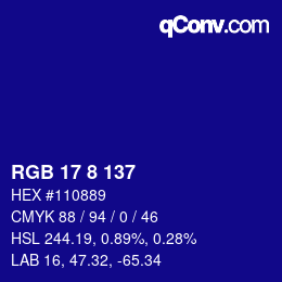 颜色代码: RGB 17 8 137 | qconv.com