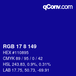 Color code: RGB 17 8 149 | qconv.com