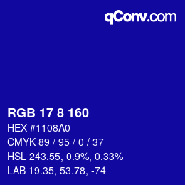 颜色代码: RGB 17 8 160 | qconv.com
