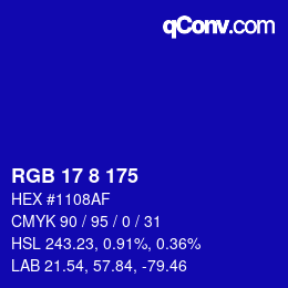 カラーコード: RGB 17 8 175 | qconv.com