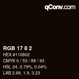 カラーコード: RGB 17 8 2 | qconv.com