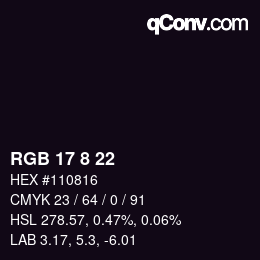 颜色代码: RGB 17 8 22 | qconv.com