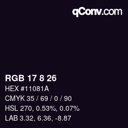 カラーコード: RGB 17 8 26 | qconv.com