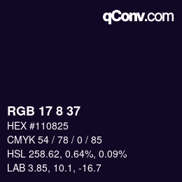 カラーコード: RGB 17 8 37 | qconv.com