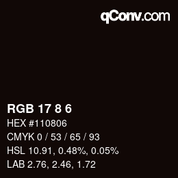 Color code: RGB 17 8 6 | qconv.com