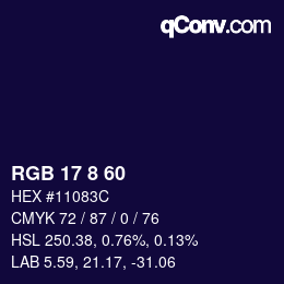 カラーコード: RGB 17 8 60 | qconv.com