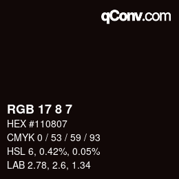Color code: RGB 17 8 7 | qconv.com