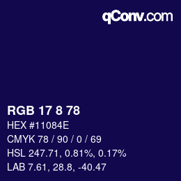 カラーコード: RGB 17 8 78 | qconv.com